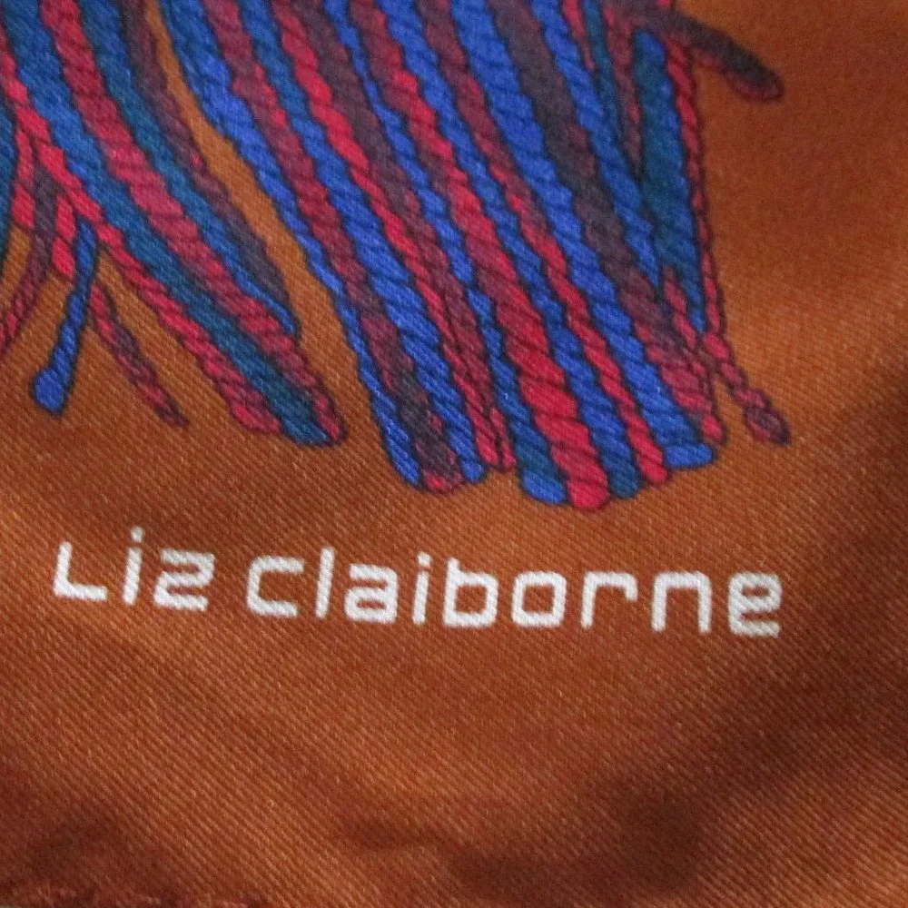 Vintage Brown Cream Blue Map Print Silk Scarf